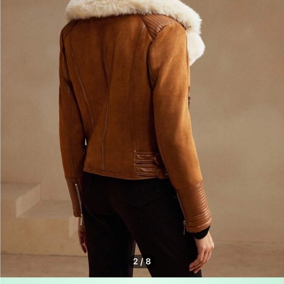 NWOT Women's Faux Leather Jacket with Faux Rabbit White Fur Collar - Picture 6 of 6